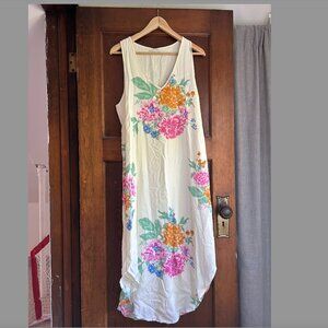 Z Supply White Lined Floral Maxi Dress V Neck Pink Orange Flowers